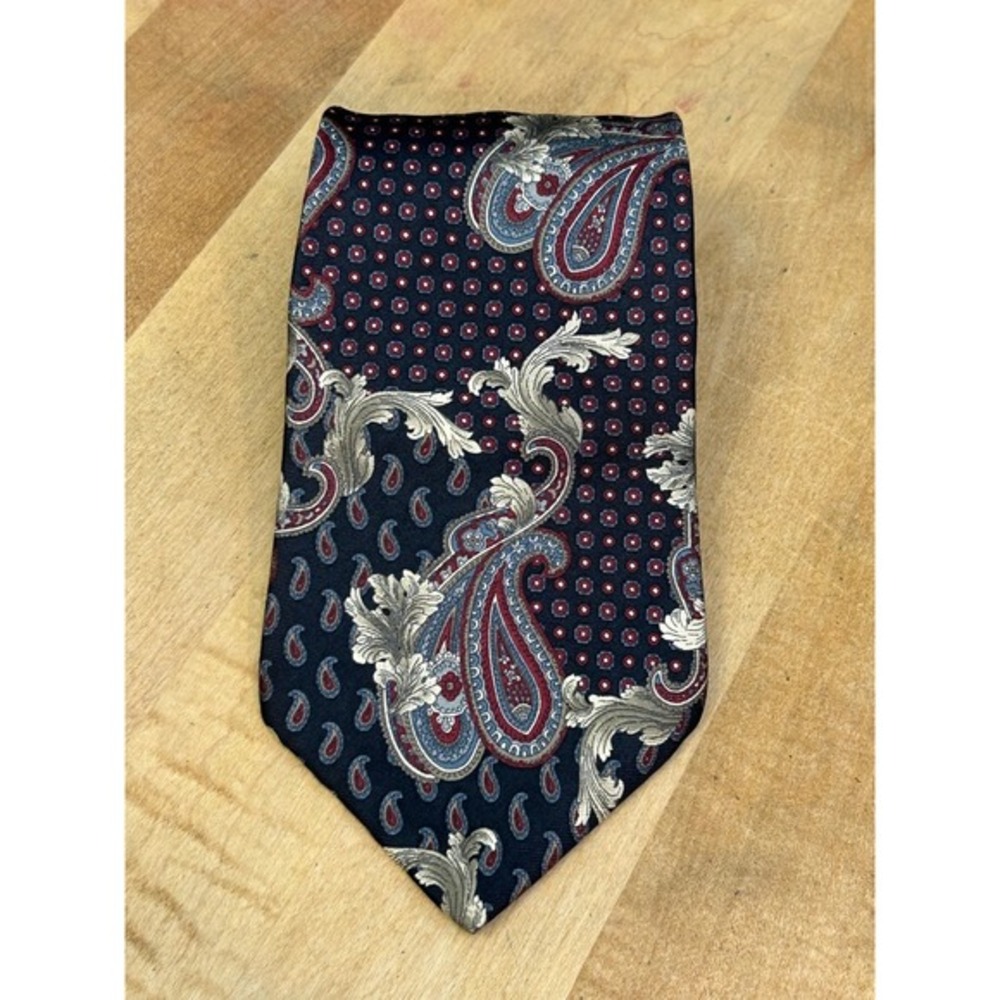 Henry Grethel Necktie Mens OS Navy Blue Paisley Silk Geometric Classic